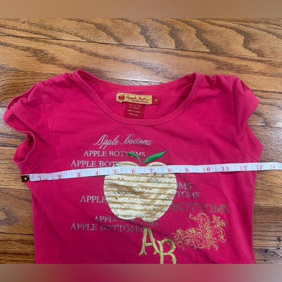 Y2K Apple Bottoms Girls Tee Shirt Pink Graphic Rhinestone Logo tShirt Size Small - Picture 7 of 8